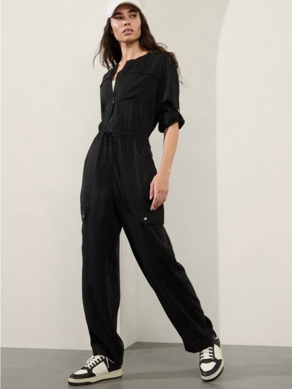 Athleta Celestial Utility Jumpsuit Zip Front with Drawstring Waist - like new